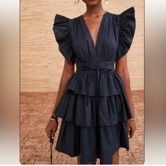 Ulla Johnson Sean tiered mini dress in midnight blue - Picture 2 of 8